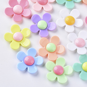 Opaque Acrylic Beads, Flower, Mixed Color, 22x22~23x7~8mm, Hole: 1.4mm