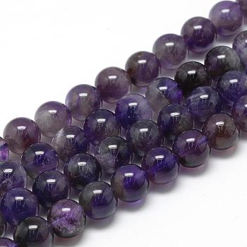 Natural Amethyst Beads Strands, Grade AB, Round, 11~12mm, Hole: 1mm, about 32~35pcs/strand, 15.7 inch