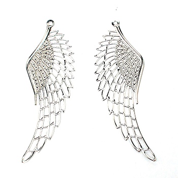 Alloy Pendants, for DIY Necklace Bracelet, Wing, Platinum, 110x38x1.5mm, Hole: 2.5mm, 2pcs/pair