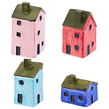 Resin Tiny House Decorations Set, Microlandscape House Model, Mixed Color, 18.5~24x19~26x24~45.5mm, 4pcs/set