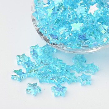 Eco-Friendly Transparent Acrylic Beads, Star, AB Color, Sky Blue, 10x4mm, Hole: 1.5mm, about 100pcs/bag