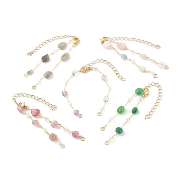 Nuggets Natural Mixed Gemstone Beaded Bracelet Makings, with Brass Cable Chains and 304 Stainless Steel Lobster Claw Clasps, Golden, 6-1/8 inch(15.5cm)