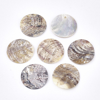 Natural Akoya Shell Pendants, Mother of Pearl Shell Pendants, Flat Round, BurlyWood, 20x1~2mm, Hole: 1.1~1.5mm