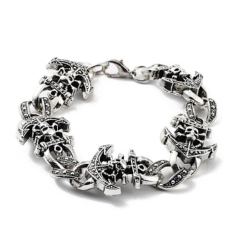 Retro Alloy Skull Anchor Link Chain Bracelets for Women Men, Antique Silver, 8-1/8 inch(20.5cm)