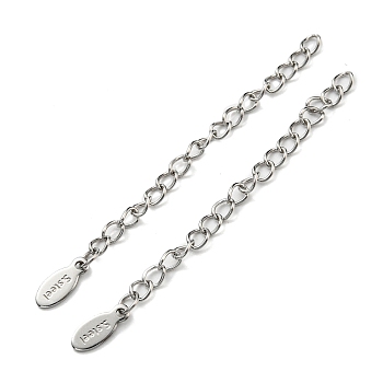 304 & 201 Stainless Steel Curb Chain Extender, End Chains, with Oval Chain Tabs, Stainless Steel Color, 61mm