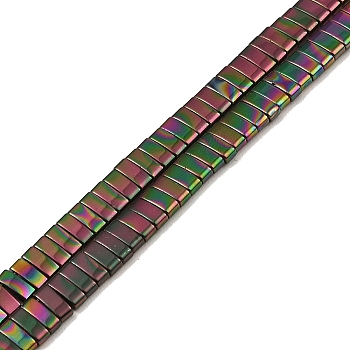 Electroplated Non-magnetic Synthetic Hematite Beads Strands, Rectangle, 2-Hole, Rainbow Plated, 5x2x2mm, Hole: 0.8mm, about 193pcs/strand, 8.27 inch(21cm)