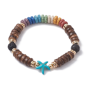 Coconut Beaded Bracelets, Natural Lava Rock Stretch Bracelets for Women, Starfish, Inner Diameter: 2-1/2 inch(6.5cm)