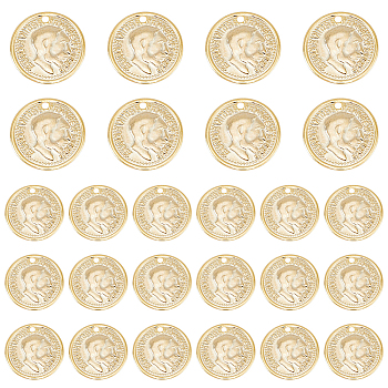 40Pcs Brass Charms, Long-Lasting Plated, Coin Charms, Flat Round with Edward VII, Real 24K Gold Plated, 12.5x0.7mm, Hole: 1mm
