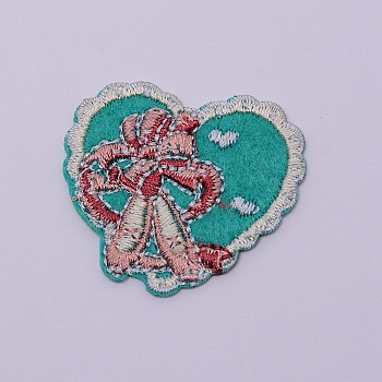 Computerized Embroidery Cloth Iron on/Sew on Patches, Costume Accessories, Appliques, Heart, Green, 35x40x1.5mm