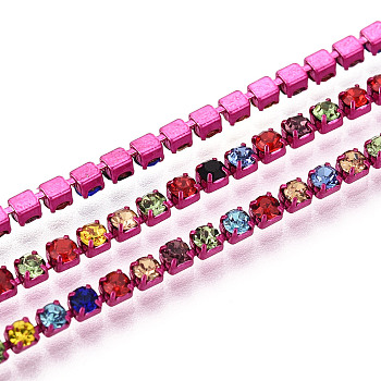 Iron Rhinestone Cup Chains, with Spool, Colorful, 2x2x2mm, about 30.00 Feet(9.14m)/Roll