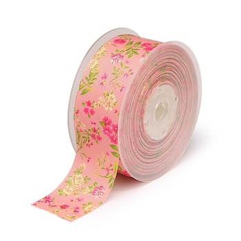 Floral Single-sided Printed Polyester Grosgrain Ribbons, Pink, 1-1/2 inch(38mm), about 100yards/roll(91.44m/roll)