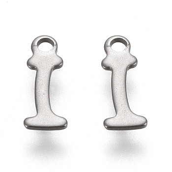304 Stainless Steel Charms, Laser Cut, Letter, Stainless Steel Color, Letter.I,  11x4.5x0.7mm, Hole: 1.5mm