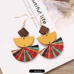 Bohemian Style Wood & Alloy Dangle Stud Earrings, Half Round, Golden, Colorful, 60x45mm(FS-WGDD7A8-05)