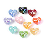 UV Plating Opaque Acrylic Beads, Iridescent, Heart & Bowknot, with Enamel, Mixed Color, 17x20x14mm, Hole: 2.7mm(OACR-N153-10)