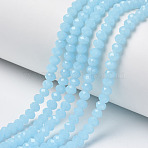Glass Beads Strands, Imitation Jade, Faceted, Rondelle, Cyan, 8x6mm, Hole: 1mm, about 60~62pcs/strand, 16 inch(40cm)(EGLA-A034-J8mm-D04)