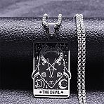 201 Stainless Steel Enamel Pendant Necklace, The Devil Tarot, Stainless Steel Color, 23.62 inch(60cm)(NJEW-K253-15P)