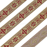 Ethnic Style Polyester Jacquard Ribbon, Garment Accessories, Flower & Cross Pattern, Red, 1 inch(25mm)(OCOR-WH0079-19A)