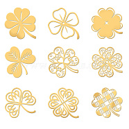 Nickel Decoration Stickers, Metal Resin Filler, Epoxy Resin & UV Resin Craft Filling Material, Golden, Saint Patrick's Day, Clover, 40x40mm, 9 style, 1pc/style, 9pcs/set(DIY-WH0450-110)