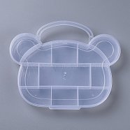 11 Compartments Bear Plastic Storage Box, Bead Containers, for Crafting, Beading, Nail Art Rhinestones, Diamond Paintting, White, 6-3/8x7-7/8x1 inch(16.2x20x2.6cm), Hole: 28x89mm(X-CON-P006-01)