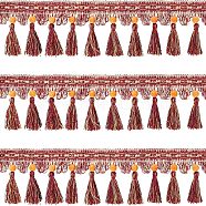 CHGCRAFT Ethnic Style Polyester Tassel Ribbons, Coconut Brown, 3-1/2 inch(90mm), about 5.47 Yards(5m)/Bag(OCOR-CA0001-12)