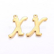 201 Stainless Steel Pendants, Letter, Golden, Letter.X, 15x10x1mm, Hole: 1mm(STAS-O098-03G-X)