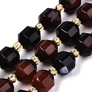 Natural Agate Beads Strands, Faceted, with Seed Beads, Dyed, Round, Coconut Brown, 10.5x9.5mm, Hole: 1.2mm, about 31~32pcs/strand, 14.96 inch(38cm)(G-T131-82B-11)