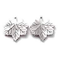 Non-Tarnish Ion Plating(IP) 304 Stainless Steel Pendants, Leaf, Stainless Steel Color, 15.5x15x2mm, Hole: 0.8mm(STAS-M089-58P)