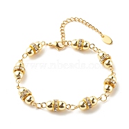 Synthetic Hematite Beaded Link Bracelet, Brass Bracelet with Crystal Rhinestone for Women, Golden, 7-3/8 inch(18.7cm)(BJEW-JB07866)