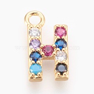 Brass Micro Pave Cubic Zirconia Charms, Letter, Golden, Letter.H, 13~14x7~10x2~2.5mm, Hole: 1.5~1.8mm(ZIRC-F089-01G-H)