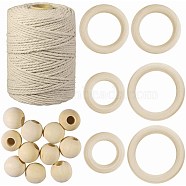 DIY Home Decorations Makings, with Round Cotton Twist Threads Cords, Round Unfinished Wood Beads and Unfinished Wood Linking Rings, PapayaWhip(DIY-SC0009-12)