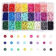 5616pcs, 24 Colors Flat Round Handmade Polymer Clay Beads, Disc Heishi Beads for Hawaiian Earring Bracelet Necklace Jewelry Making, Mixed Color, 6x1mm, Hole: 2mm, about 234pcs/color(CLAY-CJ0001-32)