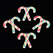 Spray Painted Brass Pendants, with Printed, for Christmas, Candy Cane, Wheat, 27x30x0.4mm, Hole: 1.8mm(KK-Q281-009)