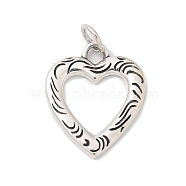 925 Sterling Silver Pendants, with Jump Rings and 925 Stamp, Antique Silver, Heart, 18x15x1.5mm, Hole: 3mm(STER-R008-04AS-03)