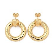 Real 18K Gold Plated Brass Dangle Stud Earrings, Ring, 28x24.5mm(EJEW-P252-07A-G)