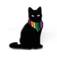 Rainbow Color Pride Flag Animal Enamel Pin, Brooches, Electrophoresis Black Alloy Brooch for Backpack Clothes, Cat Pattern, 30x23x2mm, Pin: 1.2mm(JEWB-A005-11-03)