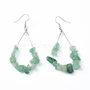 Dangle Earrings, with Natural Green Aventurine Chips, Platinum Plated Brass Earring Hooks and teardrop, Pendants, 71~75mm, Pendant: 53.5~59mm, Pin: 0.5mm(EJEW-E255-B14)