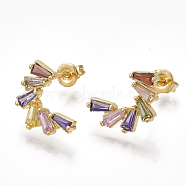 Brass Cubic Zirconia Stud Earrings, with Ear Nuts, Golden, 14.5x9.5mm, Pin: 0.7mm(EJEW-S201-118)