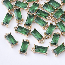 Transparent Glass Charms, with Brass Findings, Faceted, Rectangle, Light Gold, Sea Green, 8.5x4x3mm, Hole: 1mm(GLAA-T007-13B)