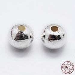 925 Sterling Silver Beads, Round, Silver, 6mm, Hole: 1.5~1.6mm, about 32pcs/10g(STER-K167-026F-S)
