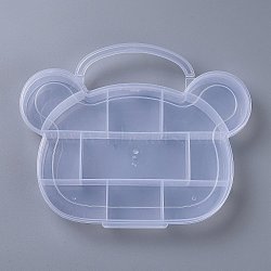 11 Compartments Bear Plastic Storage Box, Bead Containers, for Crafting, Beading, Nail Art Rhinestones, Diamond Paintting, White, 6-3/8x7-7/8x1 inch(16.2x20x2.6cm), Hole: 28x89mm(X-CON-P006-01)