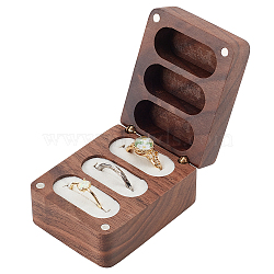 3 Slot Rectangle Wood Jewelry Storage Box, with Magnetic Clasps and White Velvet Inside, for Earring Studs, Rings, Tan, 6.2x4.85x3.5cm, Inner Diameter: 3.45x1.45cm(CON-WH0087-80)