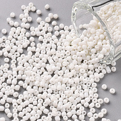 Glass Seed Beads, Opaque Colours Seed, Small Craft Beads for DIY Jewelry Making, Round, White, 2mm, Hole:1mm, about 30000pcs/pound(SEED-A010-2mm-41)