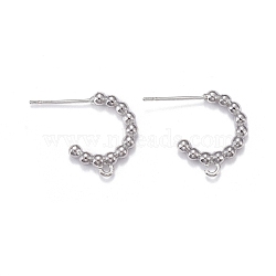 Brass Stud Earring Findings, Half Hoop Earrings, with Loops, Long-Lasting Plated, Real Platinum Plated, 17x2.5mm, Hole: 1.2mm, Pin: 0.7mm(EJEW-K083-28P)