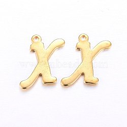 201 Stainless Steel Pendants, Letter, Golden, Letter.X, 15x10x1mm, Hole: 1mm(STAS-O098-03G-X)