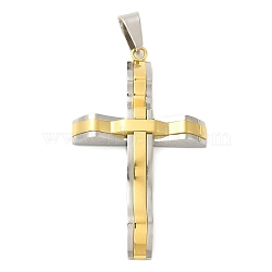 Ion Plating(IP) 304 Stainless Steel Big Pendants, Cross Charm, Golden & Stainless Steel Color, 54x32x6.5mm, Hole: 9x5mm(STAS-D110-25GP)