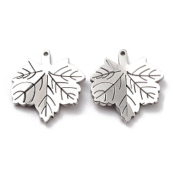 Ion Plating(IP) 304 Stainless Steel Pendants, Leaf, Stainless Steel Color, 15.5x15x2mm, Hole: 0.8mm(STAS-M089-58P)