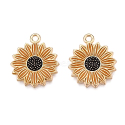 Alloy Enamel Pendants, Light Gold, Daisy Charm, Gold, 21x18x2mm, Hole: 2mm(ENAM-A143-03KCG)