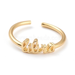 Constellation/Zodiac Sign Brass Cuff Rings, Open Rings, Real 18K Golden Plated, Libra, US Size 7 1/4(17.5mm), word: 11x5mm(RJEW-O042-06G-K)