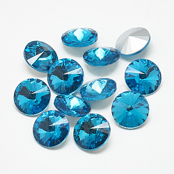 Pointed Back Glass Rhinestone Cabochons, Rivoli Rhinestone, Back Plated, Faceted, Cone, Aquamarine, 10x5mm(RGLA-T086-10mm-12)