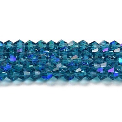 Transparent Electroplate Glass Beads Strands, AB Color Plated, Faceted, Bicone, Steel Blue, 3.5mm, about 108~123pcs/strand, 12.76~14.61 inch(32.4~37.1cm)(GLAA-F029-3mm-D01)